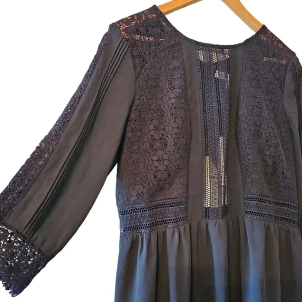 Revolve Heartloom Aimee Lace Mini Dress Cutout Quarter Sleeve Black Dress Size L - Picture 7 of 16